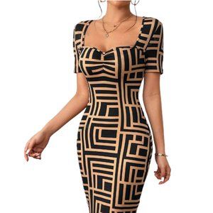 Shein Bodycon Mini Dress Womens Large Prive Geometric Print Sweetheart Dress New